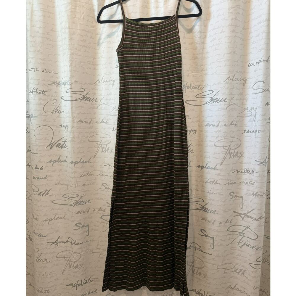 Vintage Y2K Rampage Striped Knit Maxi Dress Green Brown Tan Size M